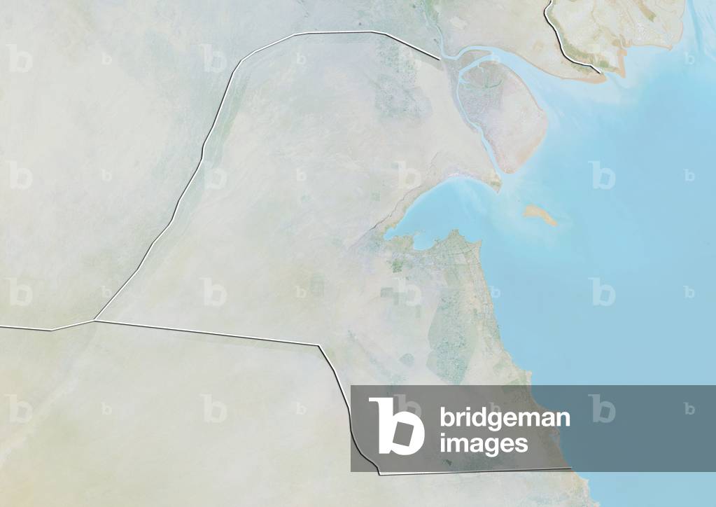 Relief map of Kuwait (with border). This image was compiled from data