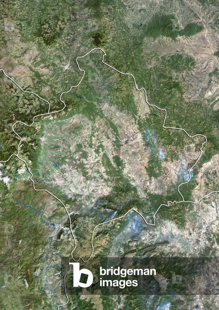 Satellite view of Kosovo (with border). This image was compiled from ...