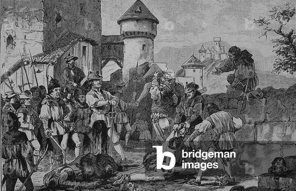 Deutscher Bauernkrieg (1524-1526): Nach dem Sturm auf Schloss Maichau, 19. Jahrhundert (Kupferstich)
