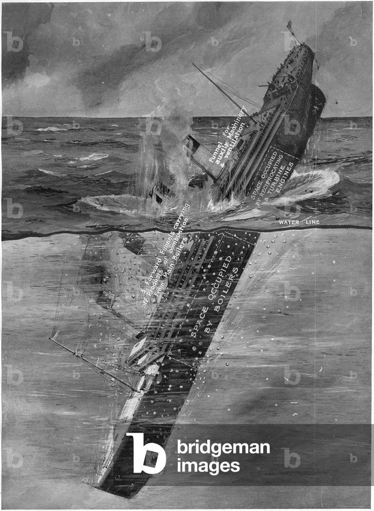 RMS Titanic Sinking. Illustration showing the Titanic sinking.  Titanic was built by Harland & Wolff in Belfas