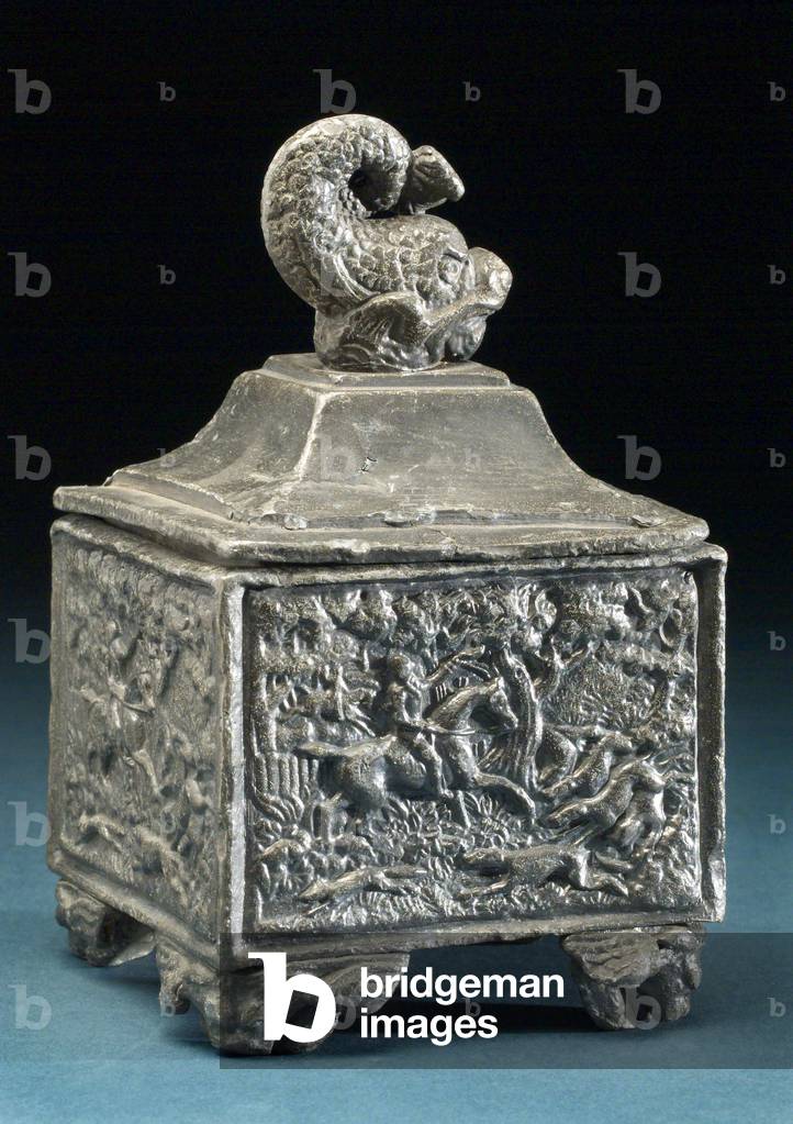 lead tobacco jar Image of Cast lead tobacco jar, English, 1790-1860