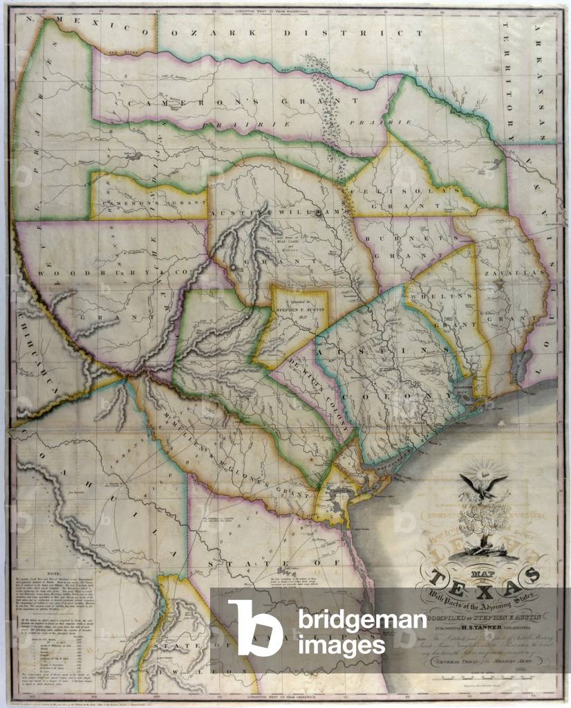 "Carte geographique du Texas aux Etats Unis. Incisione di Stephen F. Austin 1835" 1835