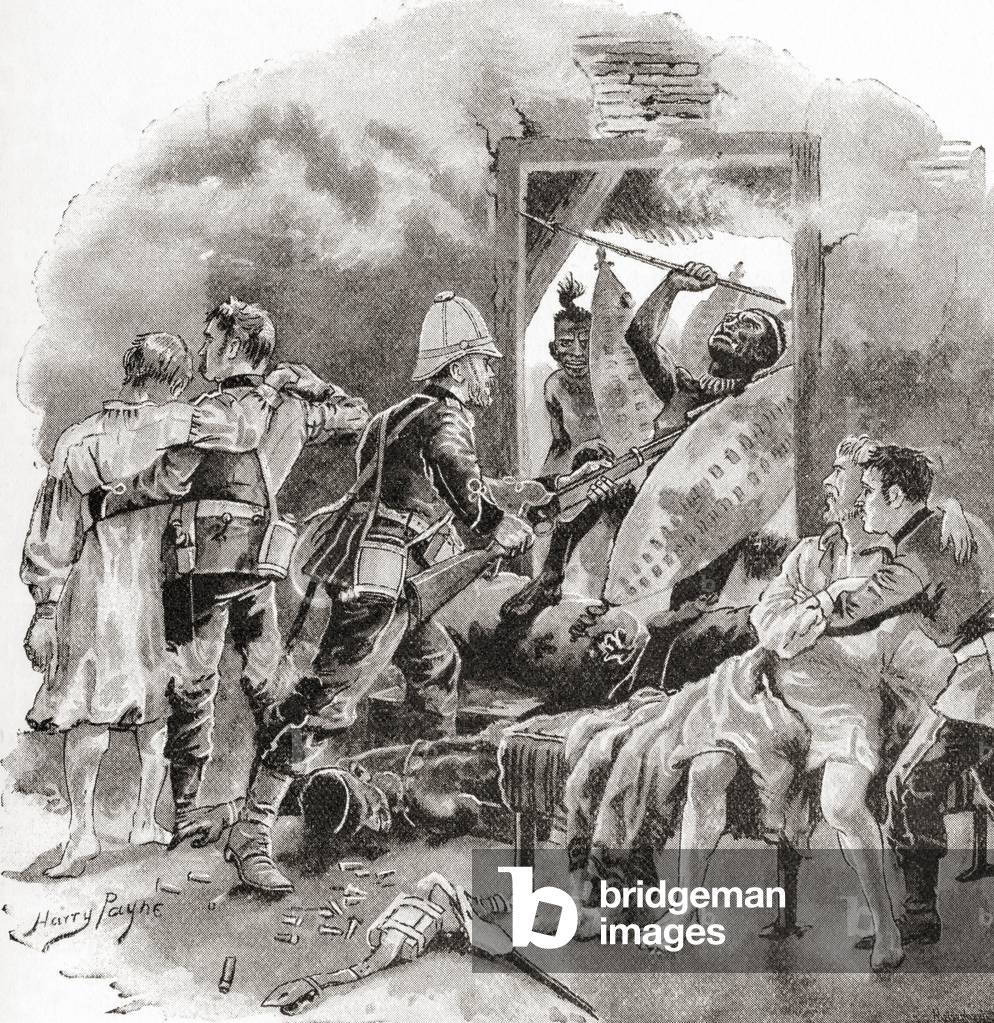 Immagine di Stampa "Il soldato William Jones difende uno dei reparti dell'ospedale da campo durante la battagl