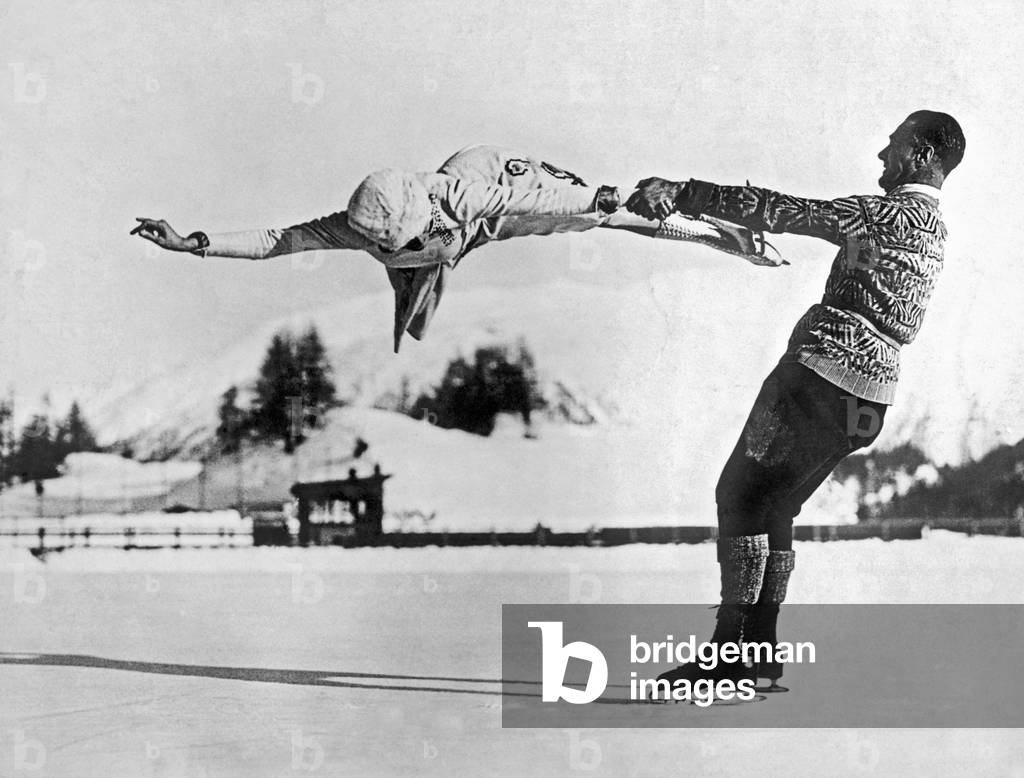 St. Moritz, Switzerland: c. 1935.
World-renowned New York figure skaters Freda Whitaker and Phil Taylor show s