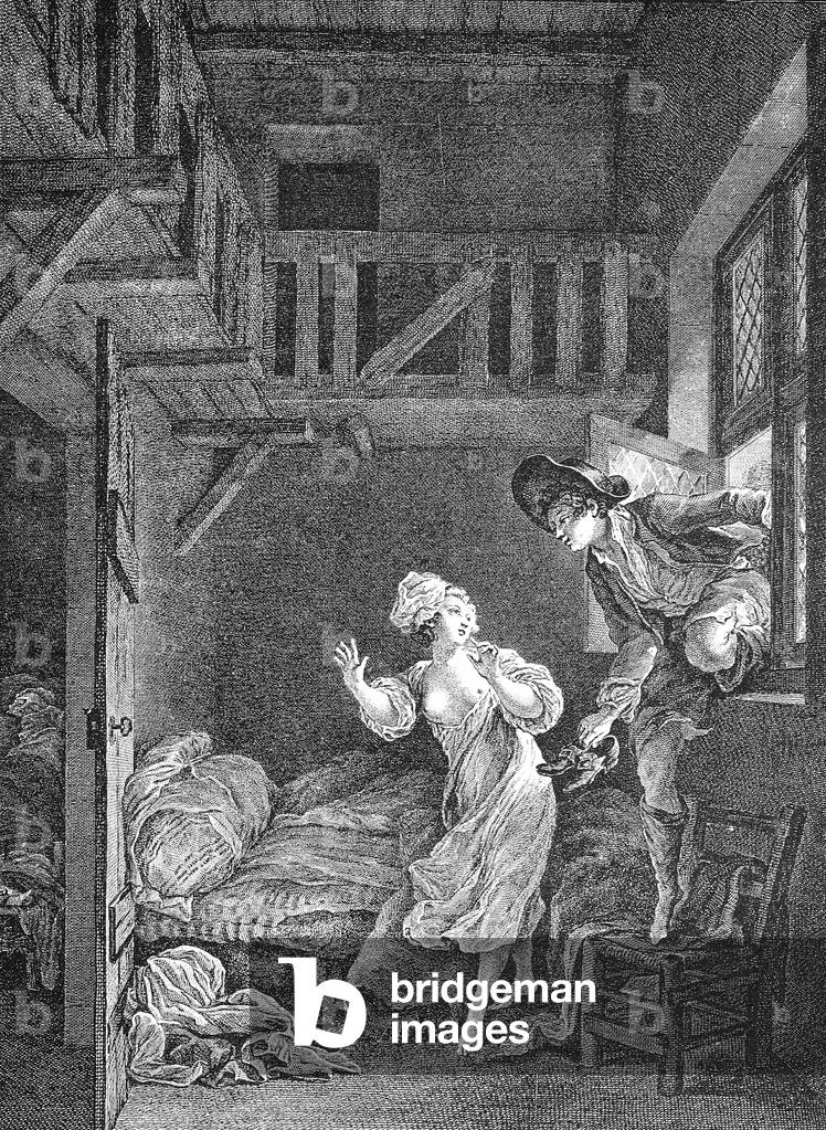 Der geheime Besuch, Kupferstich von P P Choffard, 1810