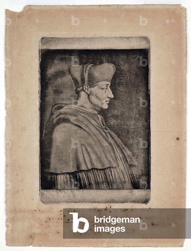"«" Portrait de Georges d'Amboise dit le cardinal d'Amboise (1460-1510) Gravure de 1827.", b/w