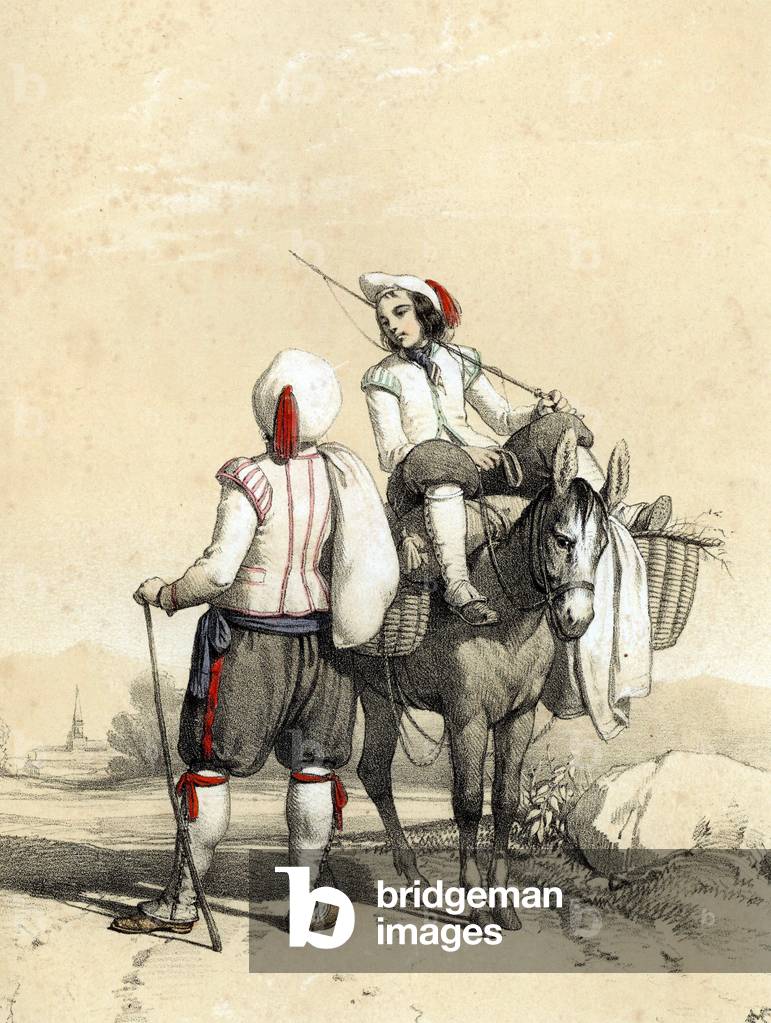 Immagine di Incisione "Due uomini che si incontrano sulla strada vicino a Tarbes nei Pirenei francesi e si fer