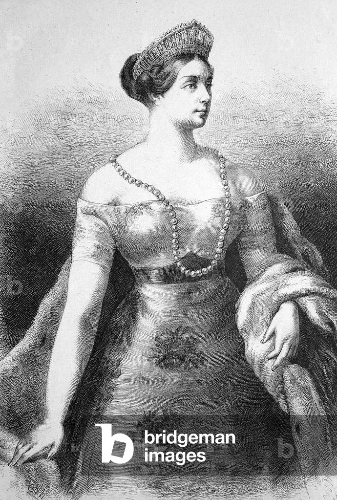 Luise von Mecklenburg-Strelitz, regina di Prussia, storica incisione su legno, 1886