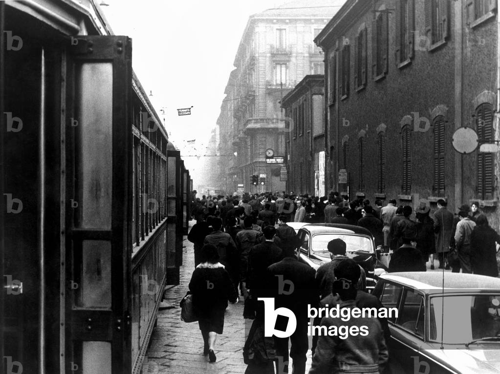Milan, Workers in Via Farini, 1963 (b/w photo)