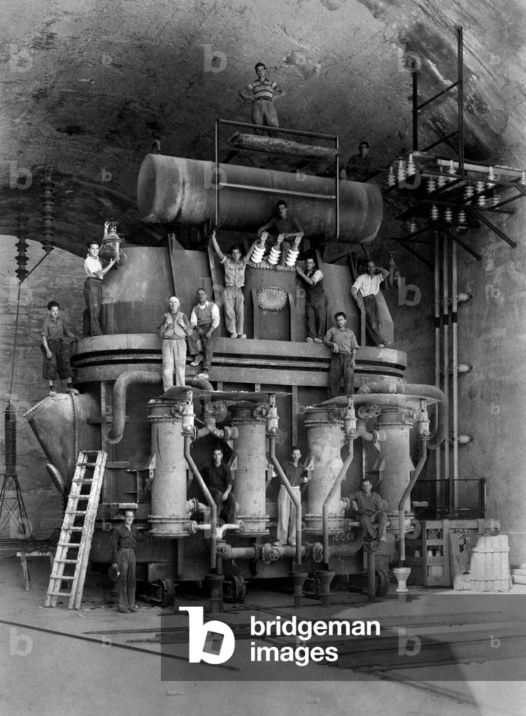 Hydroelectric Power Plant. on Campotosto, L'Aquila, Abruzzo, Italy, 1946 (b/w photo)