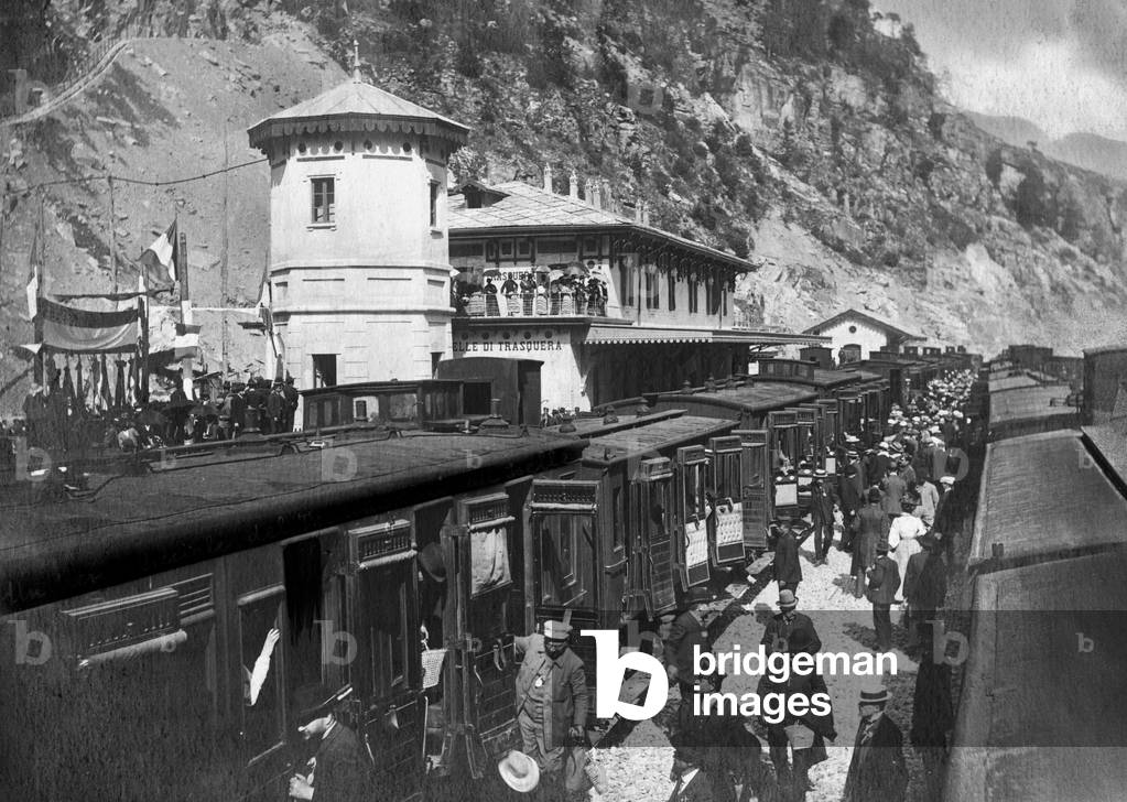 Railway Station Near Sempione Tunnel, 1905 (b/w photo)