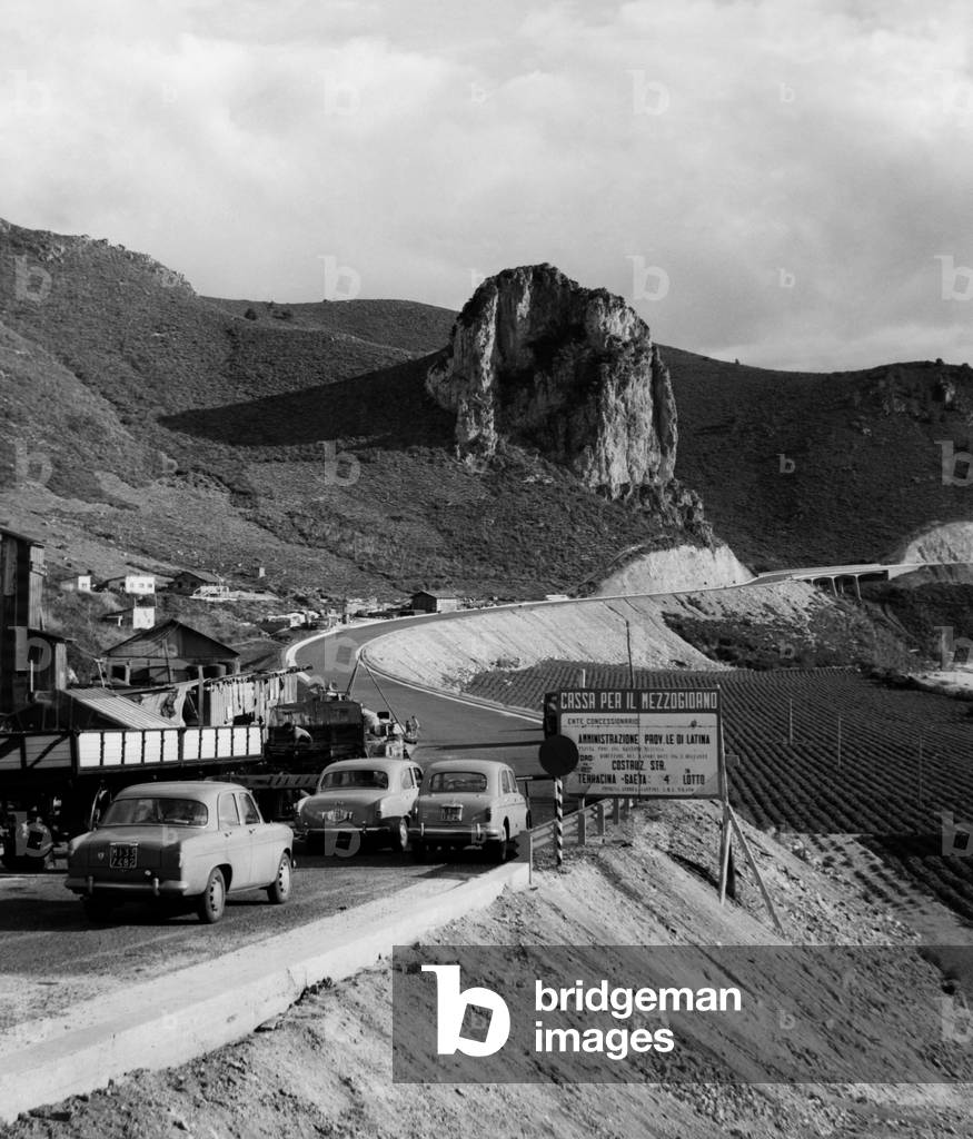 Italy, lazio, terracina-gaeta coastal road, 1958 (b/w photo)