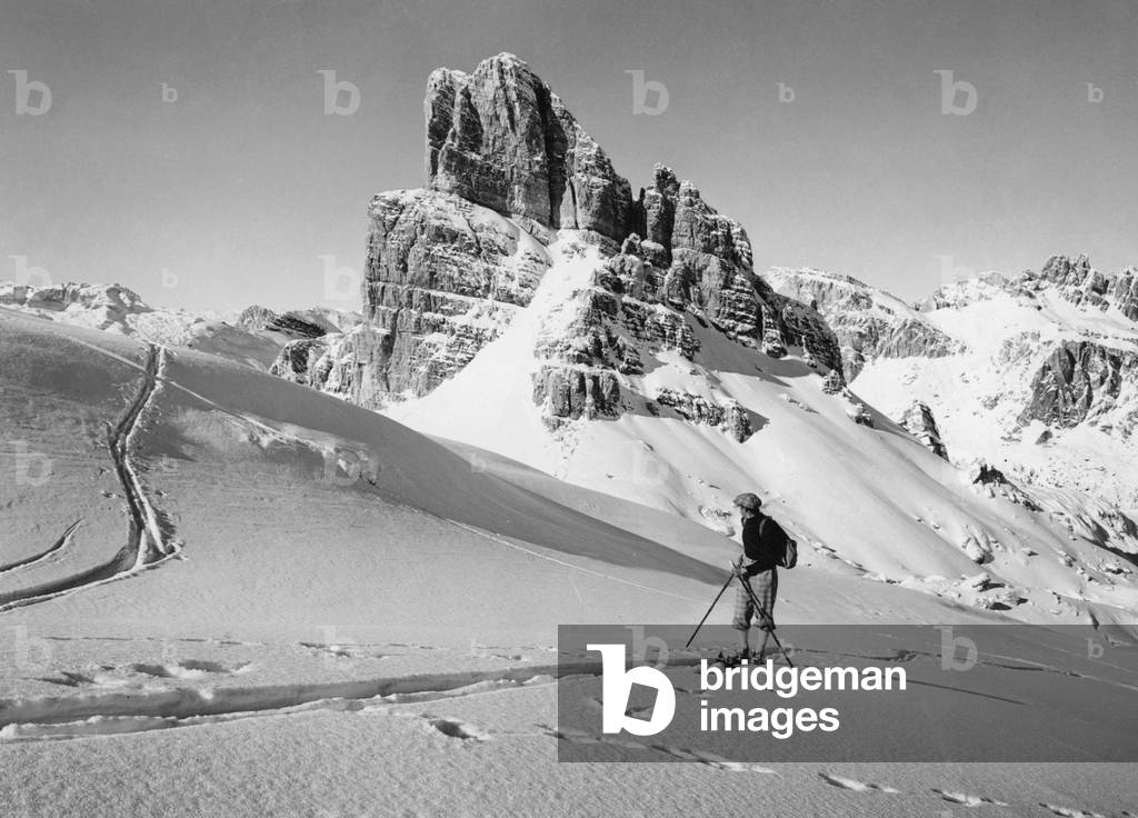 Italy, Dolomites, Ski, 1940-1950 (b/w photo)