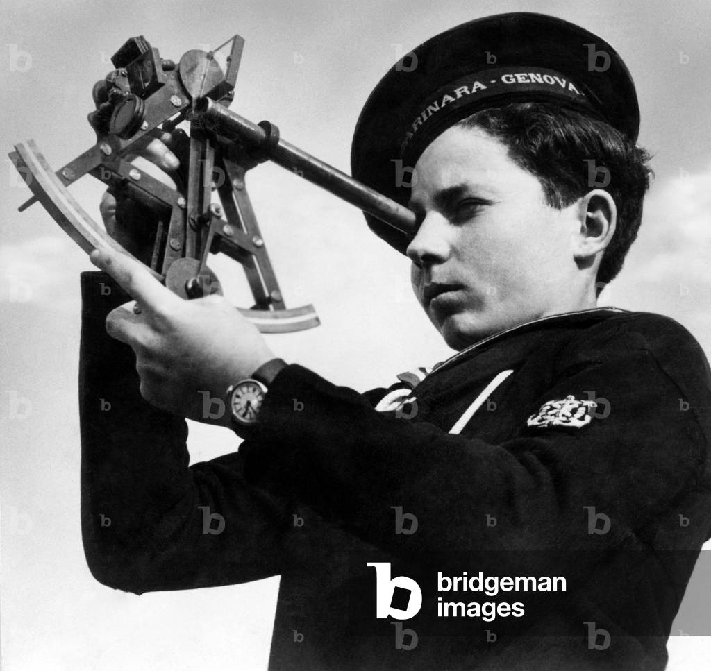 Naval Cadet With Sextant, 1930 (b/w photo)