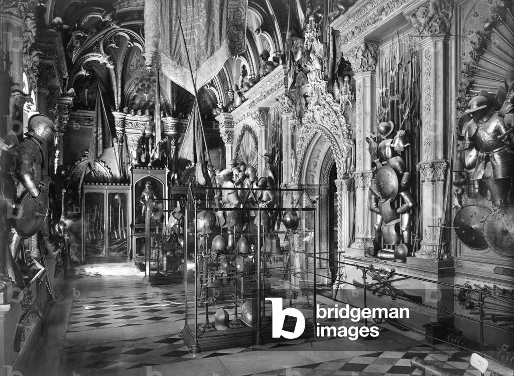 Italy, Lombardia, Milan, Armoury, Museum Poldi Pozzoli, Armoury (b/w photo)