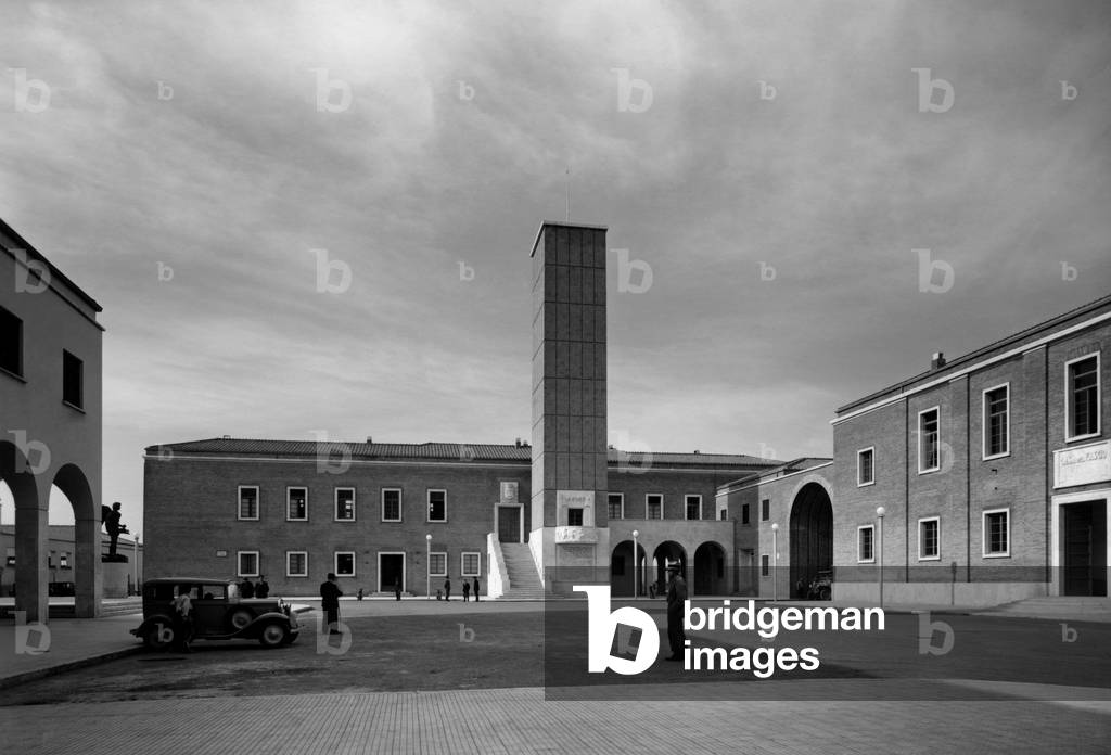 Municipality Square and beam house, Aprilia, 1920-30 (b/w photo)