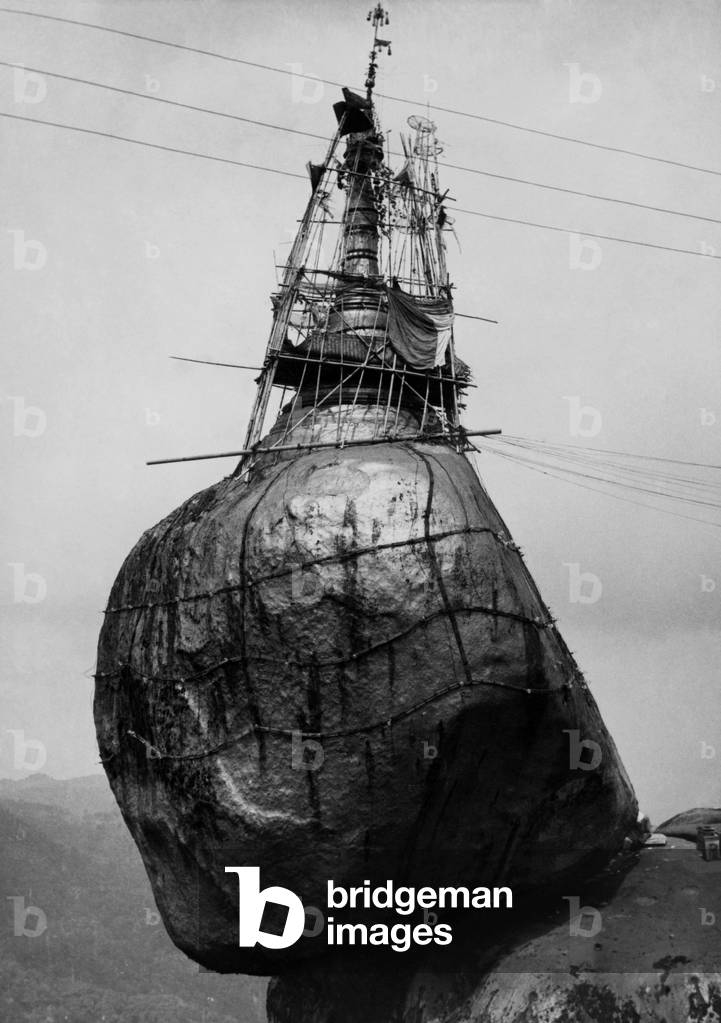 Asia, Burma, Pagoda Kyak-I-Thi-Ro And the Boulder that Sustains, 1953 (b/w photo)