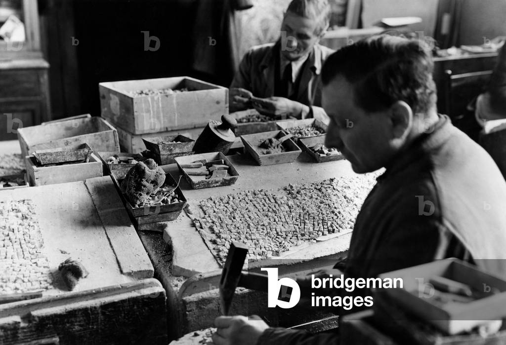 Cleaning Up the Golden Mosaics of the Basilica of San Marco in Venice, 1955 (b/w photo)