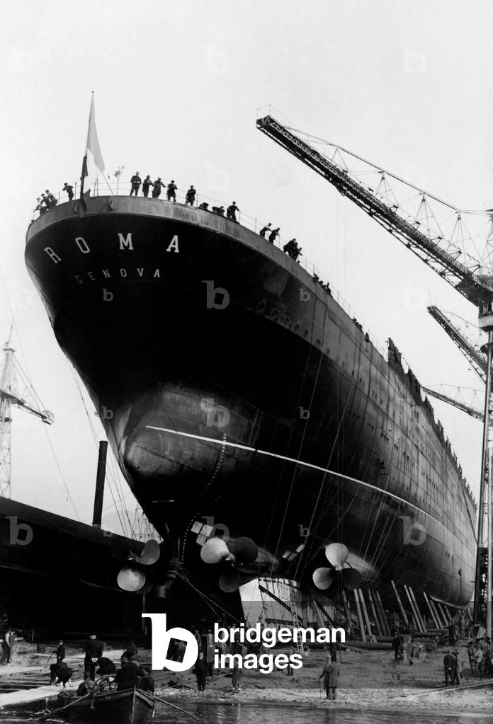 Launching of the Steamship Roma, Genoa, Italy 1930 (b/w photo)