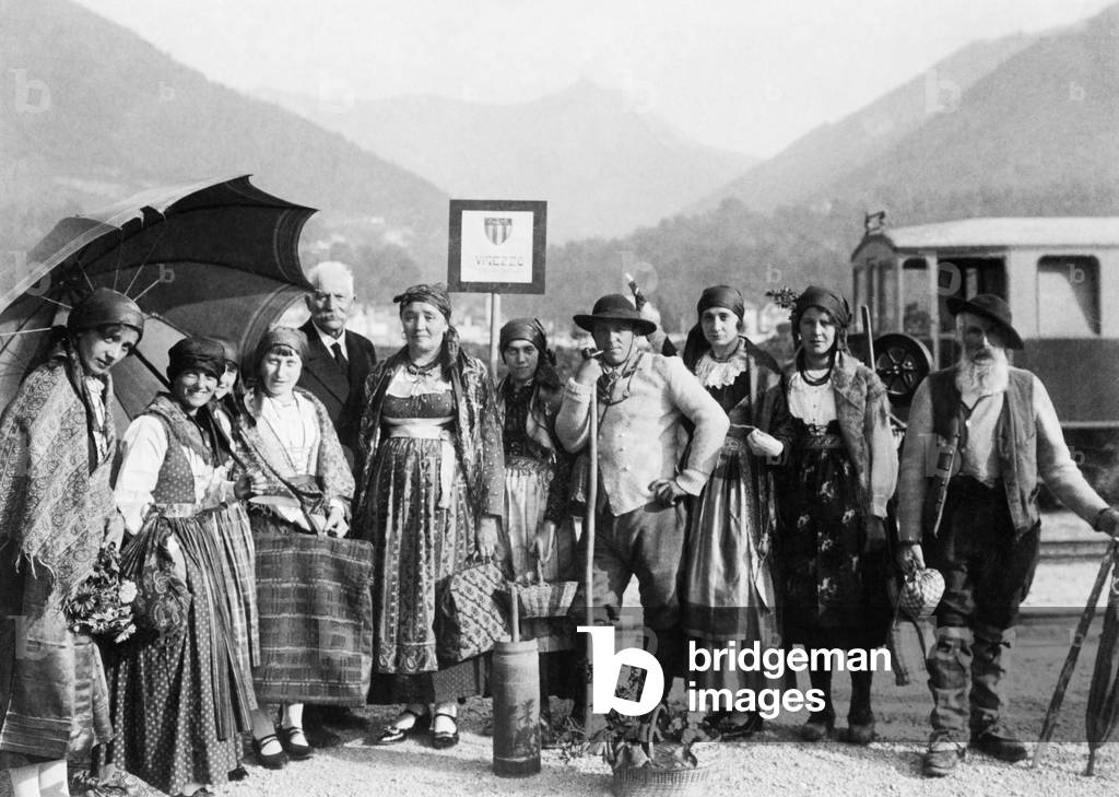 People in Traditional Costumes, Vigezzo, Piemonte, Italy, 1920-30 (b/w photo)