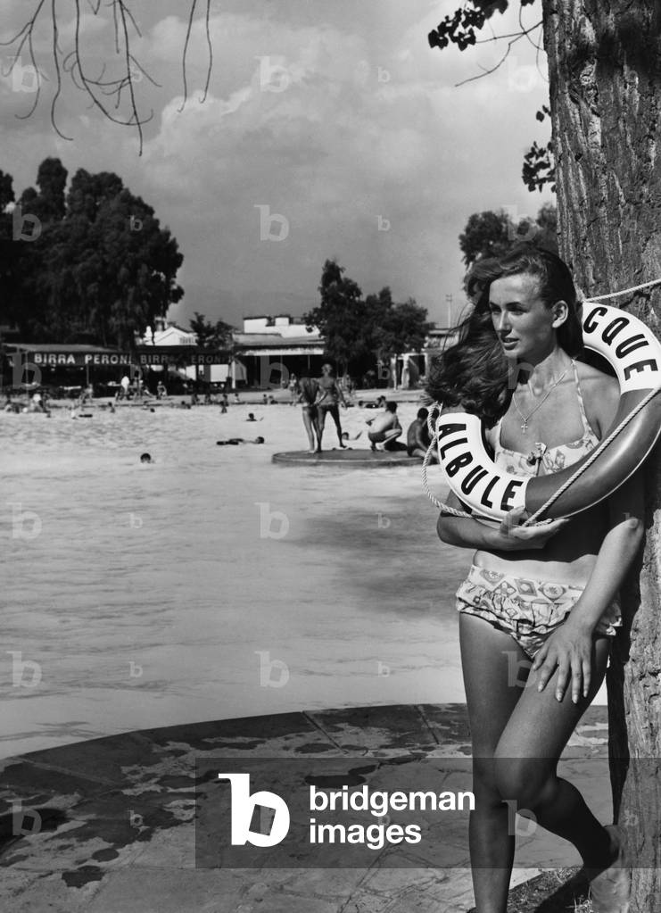 Italy, Lazio, Bagni di Tivoli, Pool at the acque albule, 1968 (b/w photo)