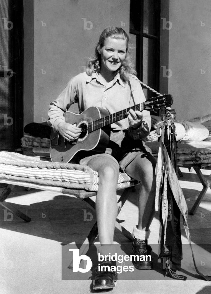 Youth Hostel in Florence, Dutchwoman With Guitar (b/w photo)
