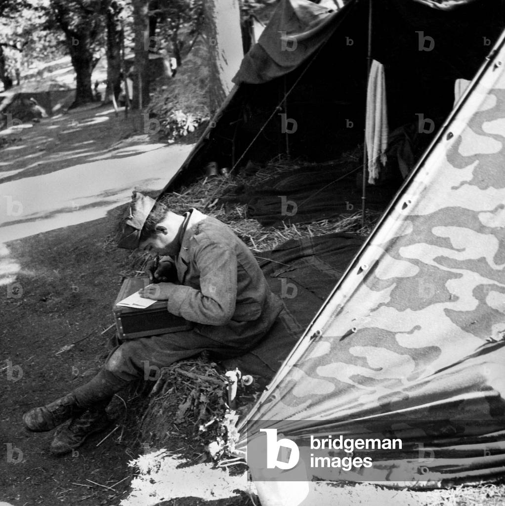 Second World War, Soldier Writing a Letter, 1943 (b/w photo)