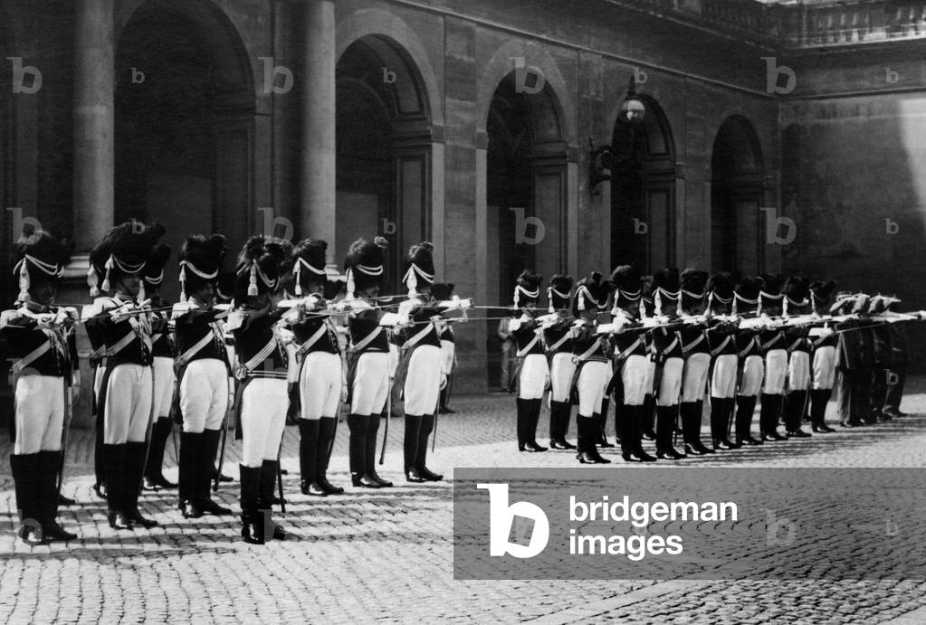 Noble papal guards in Napoleonic uniform, 1920 (b/w photo)