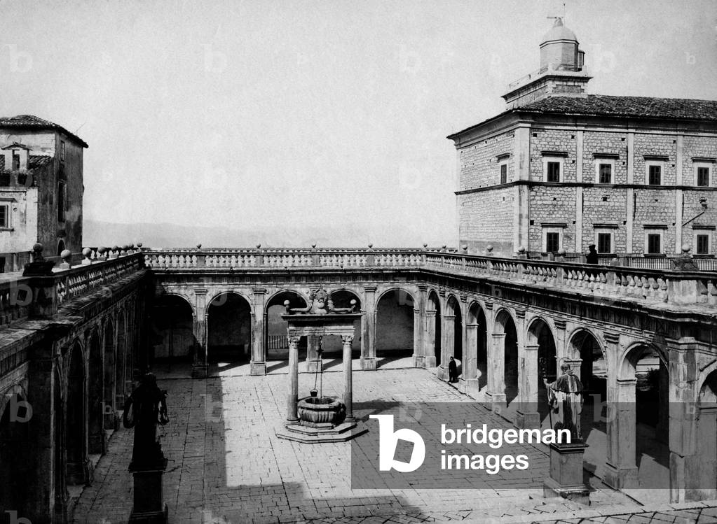 Courtyard, Abbey of Montecassino, Lazio, Italy 1910 (b/w photo)
