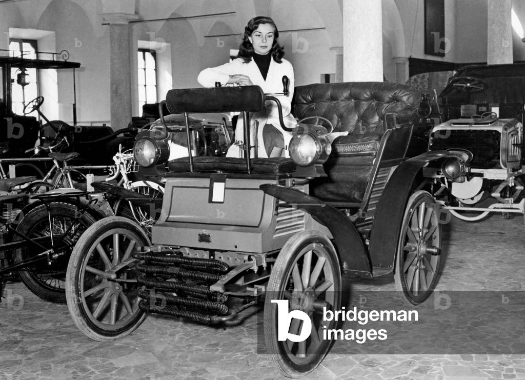 Italy, Lombardy, Milan, 1899-1900 Fiat of the Historical Exhibition of Means of Transport, 1955 (b/w photo)