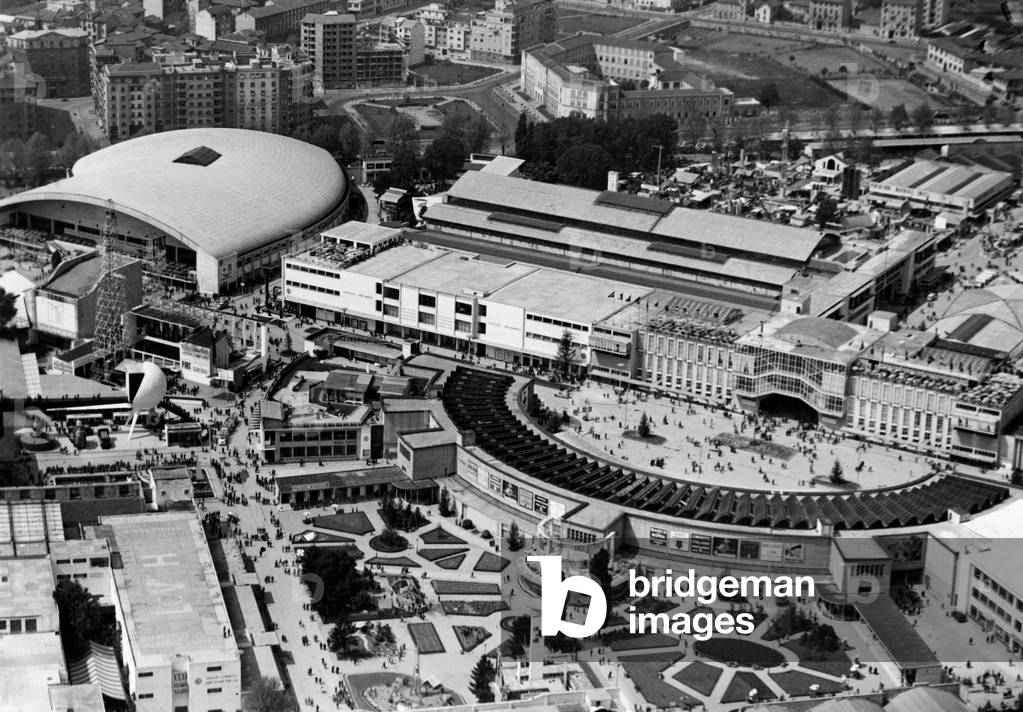 Italy, Lombardy, Milan, Aerial View of the Trade Fair, 1961 (b/w photo)