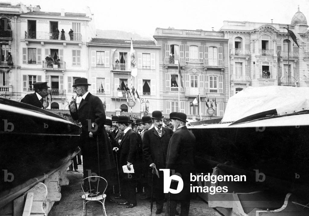 Principality of Monaco, King Gustav V of Sweden at the Boat Show, 1900-1910 (b/w photo)