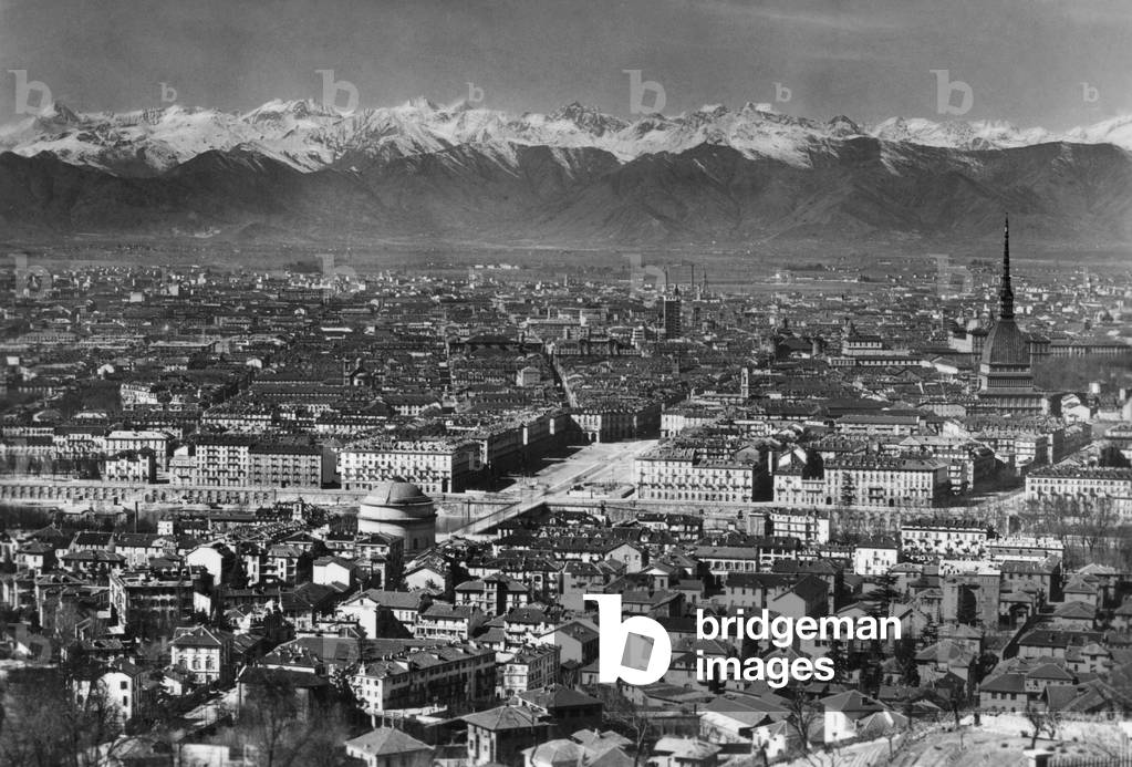 Panorama, Turin, Piemonte, Italy, 1957 (b/w photo)