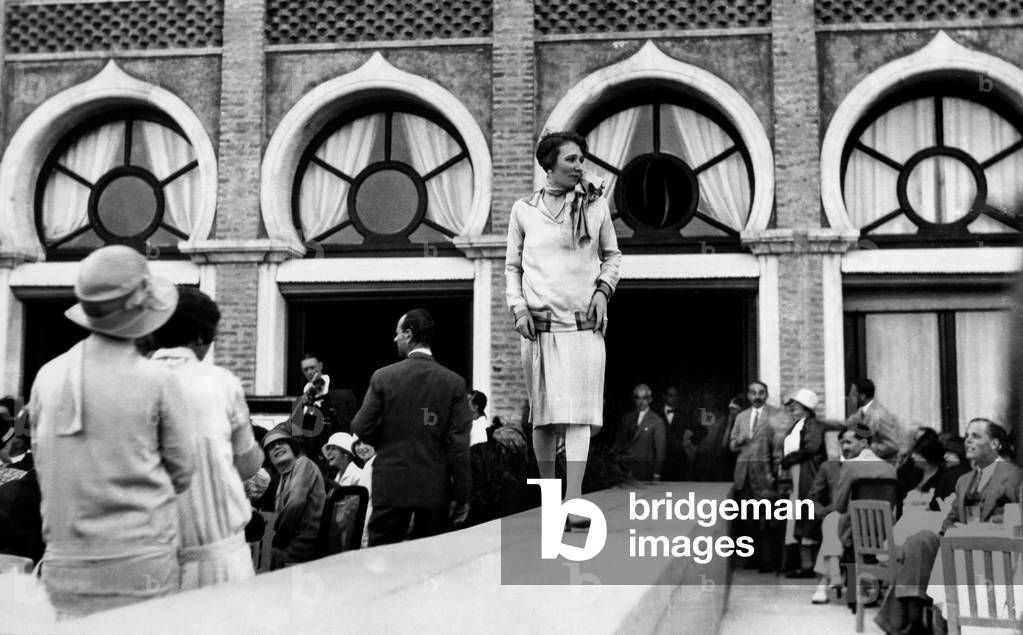 Italy, Venice Lido, Fashion Show at the Excelsior Hotel, Lido Di Venezia, 1926 (b/w photo)
