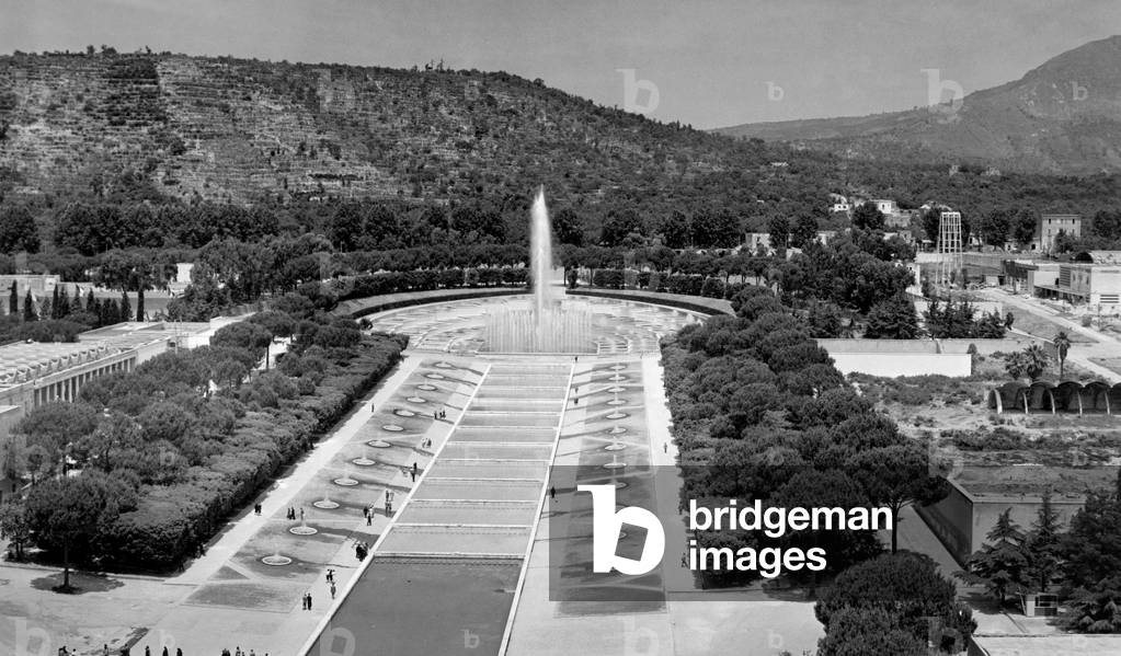 Europe, Italy, Naples, Mostra D'Oltremare, Fountain (b/w photo)