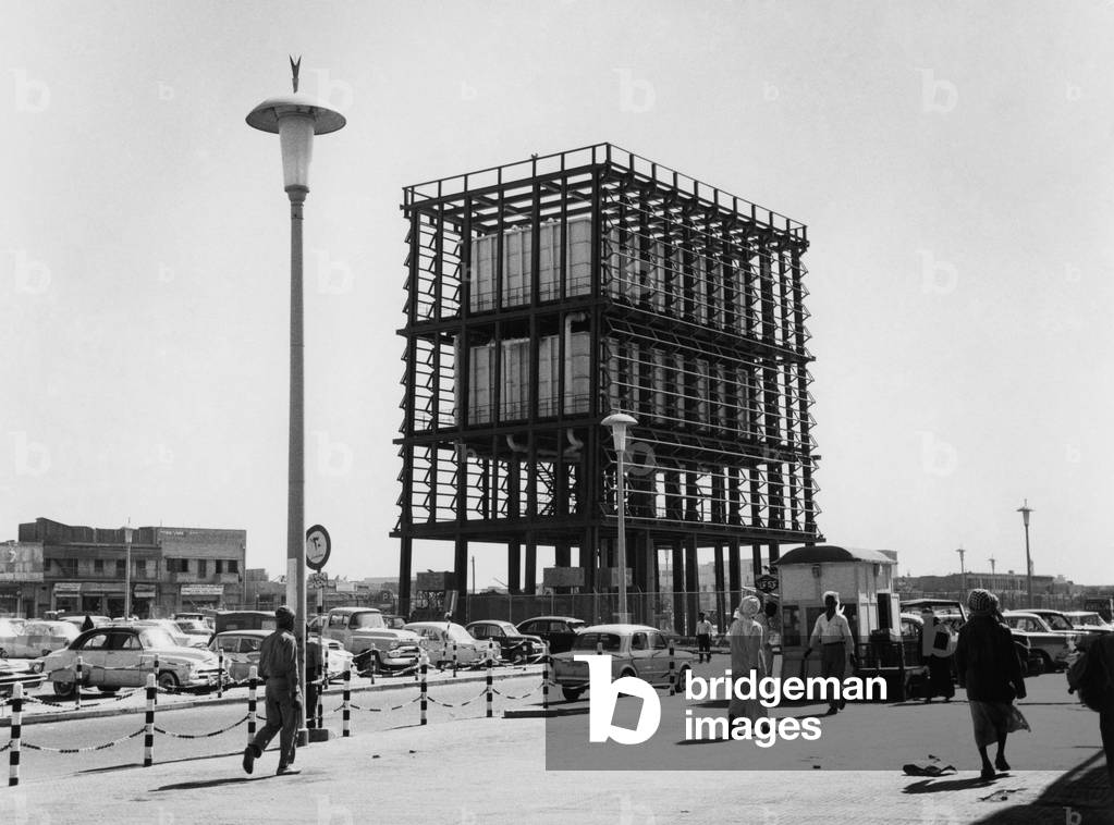 Asia, kuwait, al kuwait, modern water supply tanks, 1961 (b/w photo)