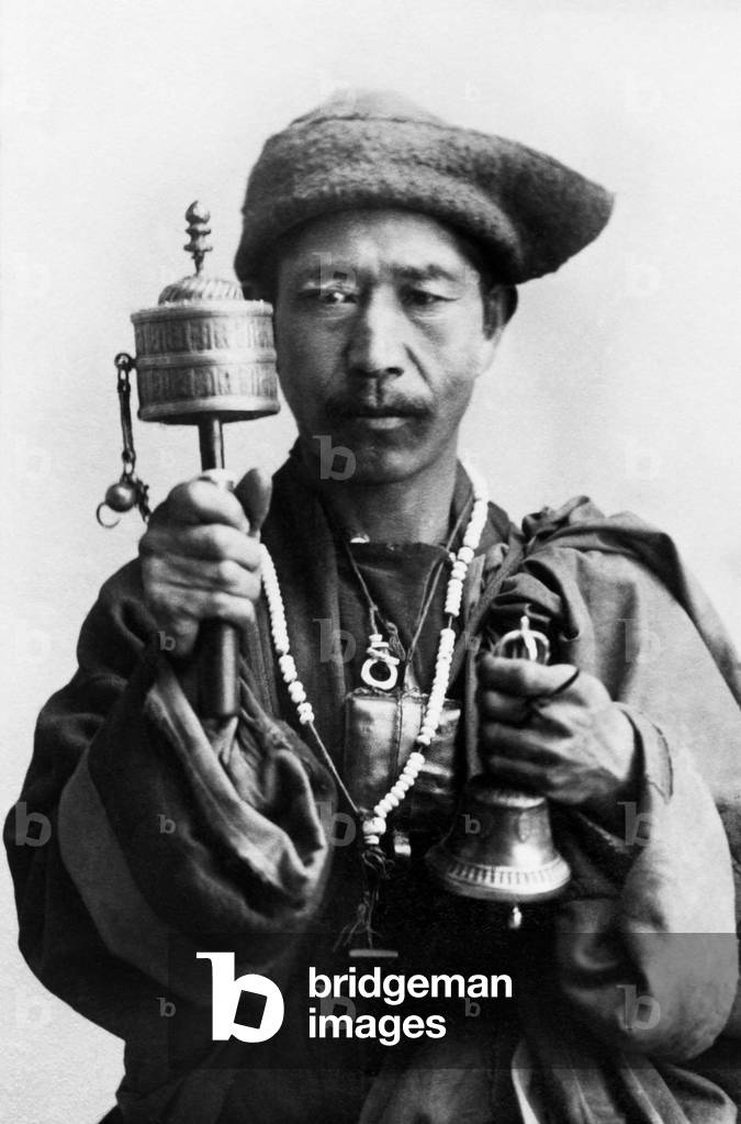 Tibetan Man, China, Asia (b/w photo)