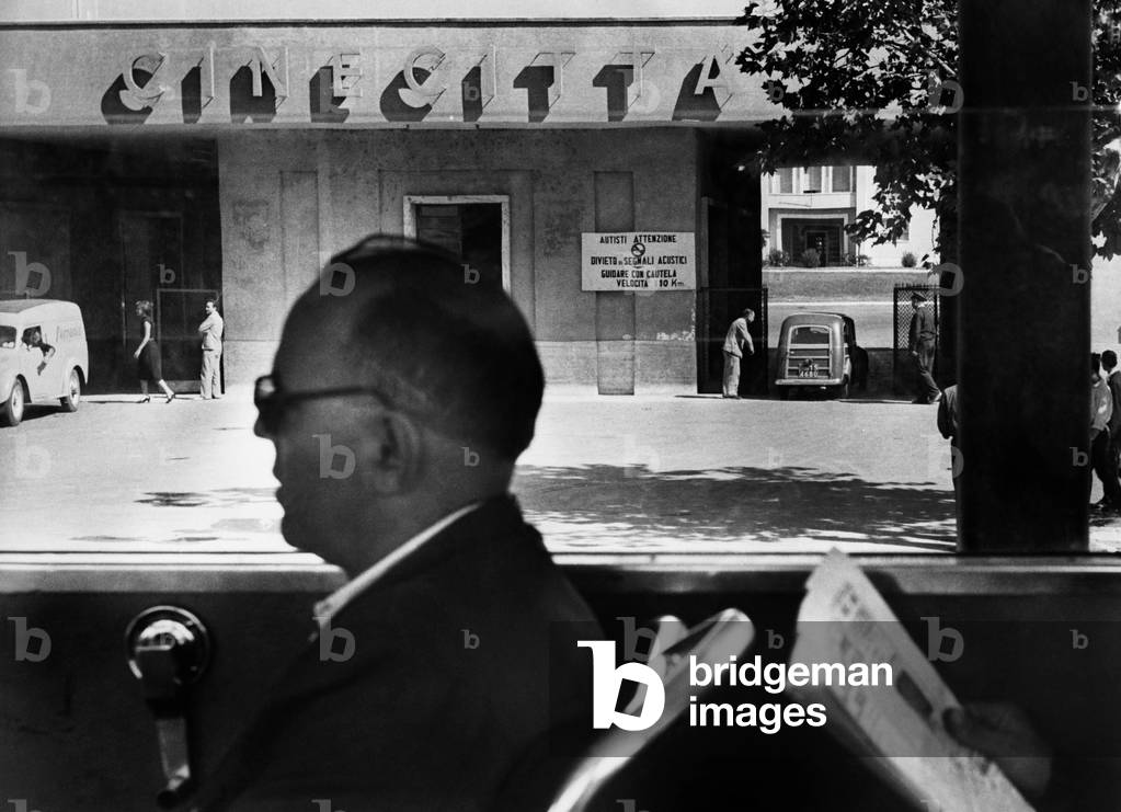 Rome, the entrance to Cinecittà, 1950 (b/w photo)