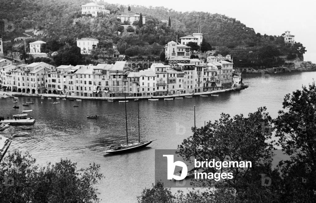 Panorama, Portofino, Liguria, Italy, 1954 (b/w photo)