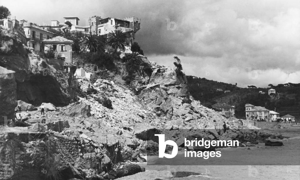 Celle Ligure Bombed By the Germans, Liguria, Italy, 1945 (b/w photo)
