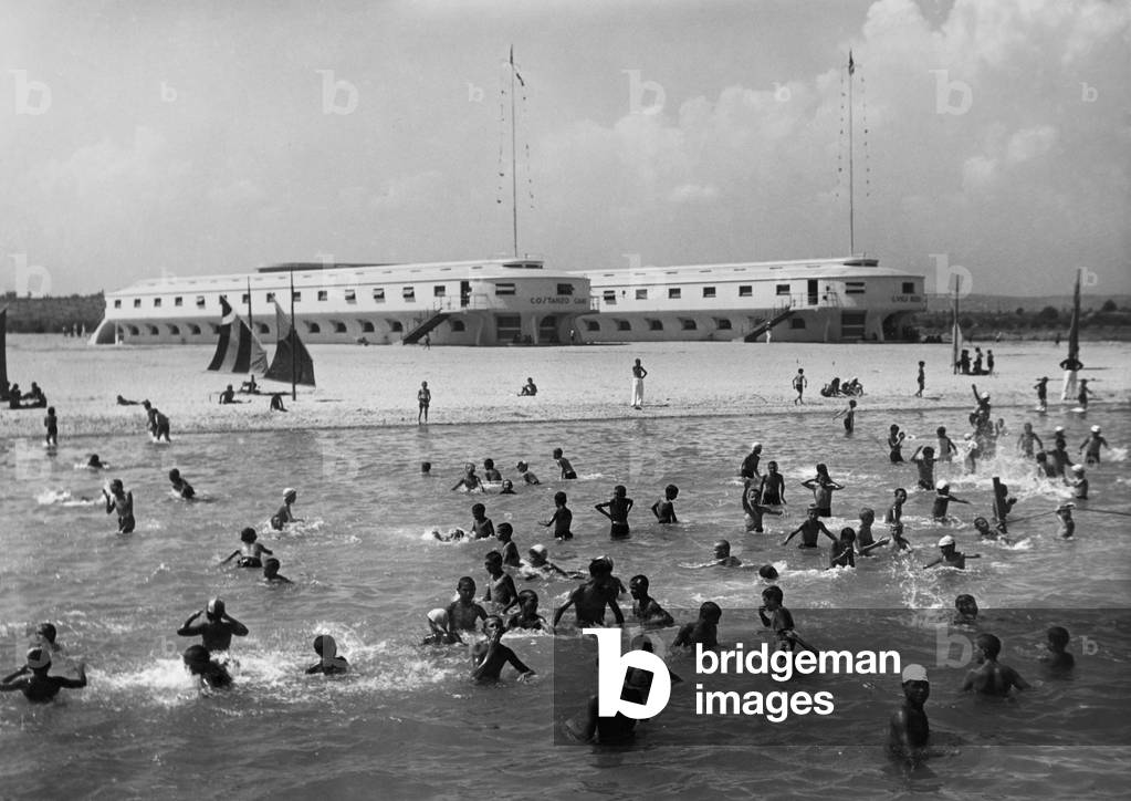 Italy, lazio, colony costanzo ciano, historic colony of the calambrone, 1940 (b/w photo)