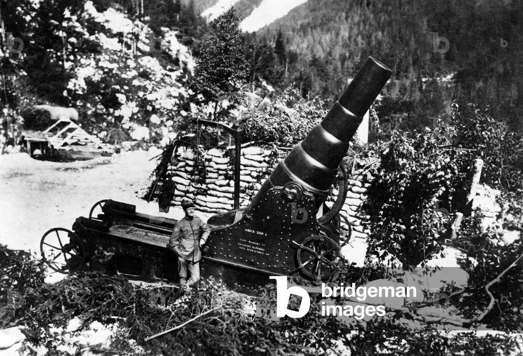 First World War, Obice Artillery, 1915-18 (b/w photo)