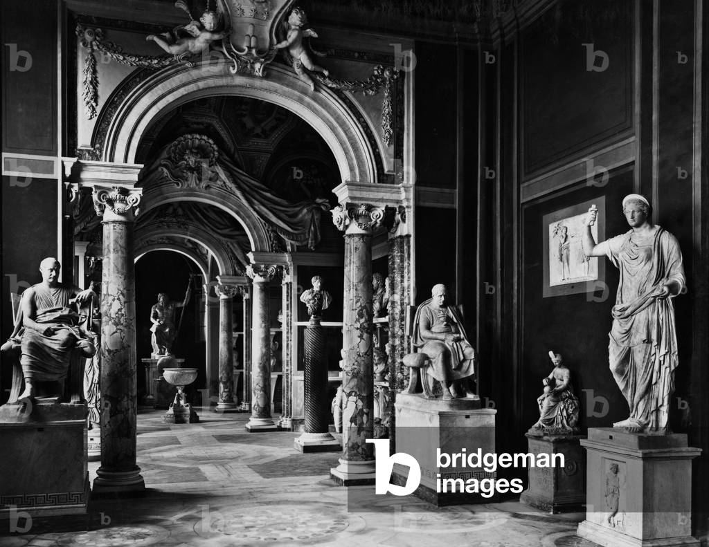 Gallery of statues, Vatican museums, 1959 (b/w photo)