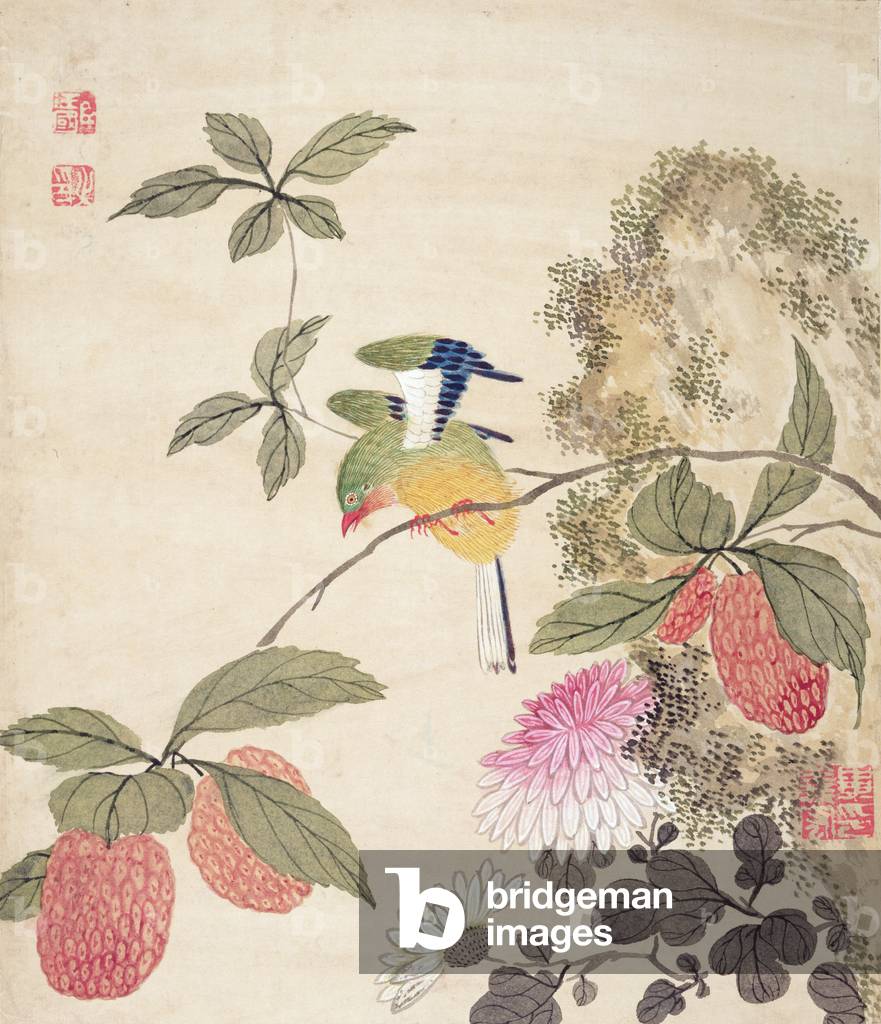 One of a series of paintings of birds and fruit, late 19th century (w/c on paper)