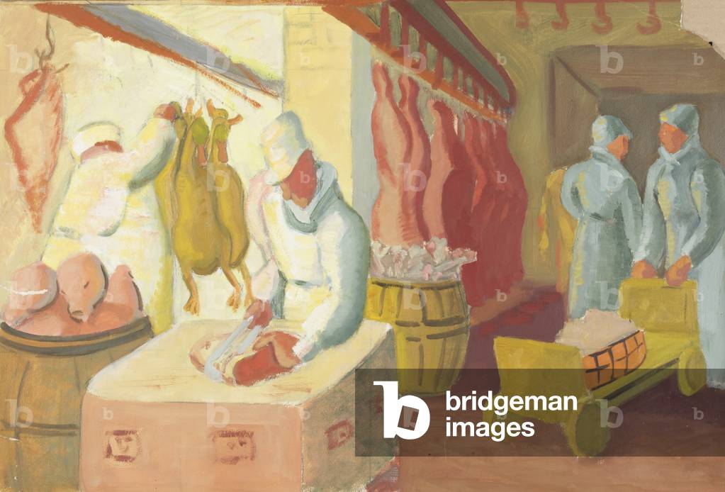A Butcher's Shop (oil on paper)