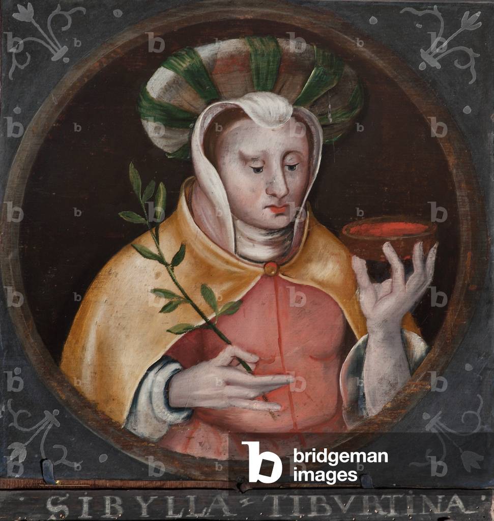 The Tiburtine Sibyl holding an Olive Branch and a Bowl of Blood