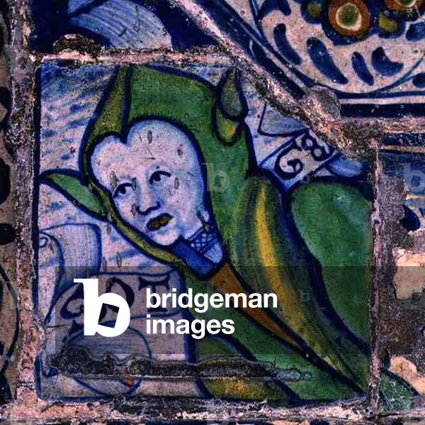 Painted tile depicting a fool, from the chapel (ceramic)