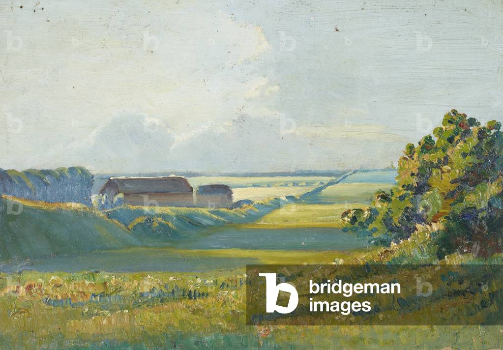 Old July Course, Newmarket, 1937 (oil on card)