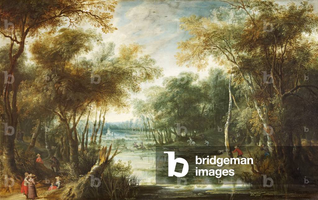 River Landscape with a Stag Hunt