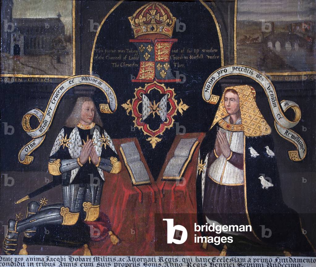 A Copy of the East Window in Loddon Church with the Kneeling Figures of Sir James Hobart, PC, MP, JP (1436-1507), and his Third Wife, Margaret Naunton, Lady Hobart (d.1494), the Widow of John Dorward